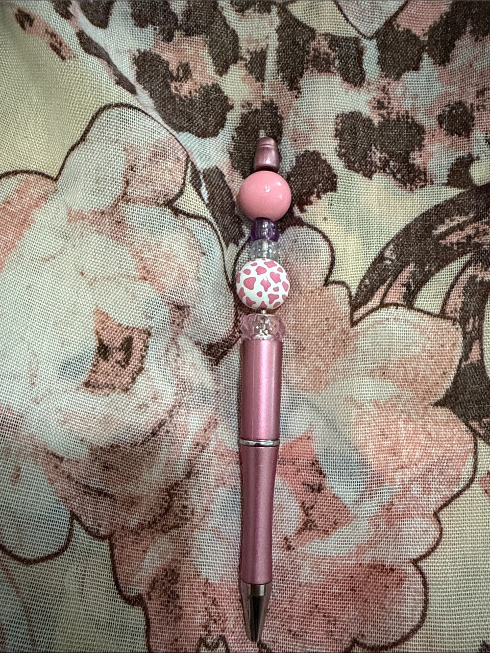 Pink Beaded Ballpoint Pen with Decorative Accents